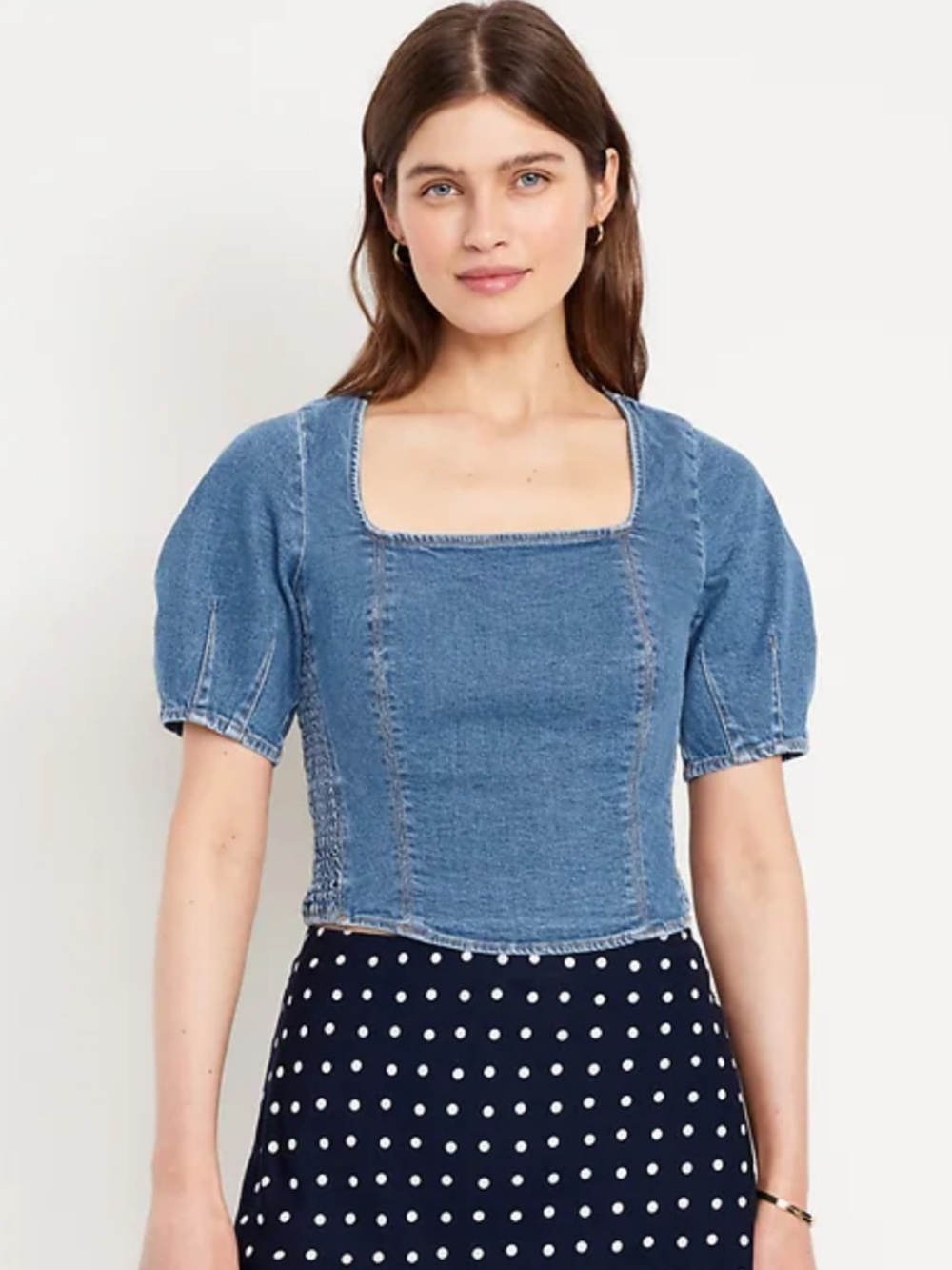 Old Navy Classic Denim Square-Neck Puff Sleeve Top - Sz Medium 
Casual